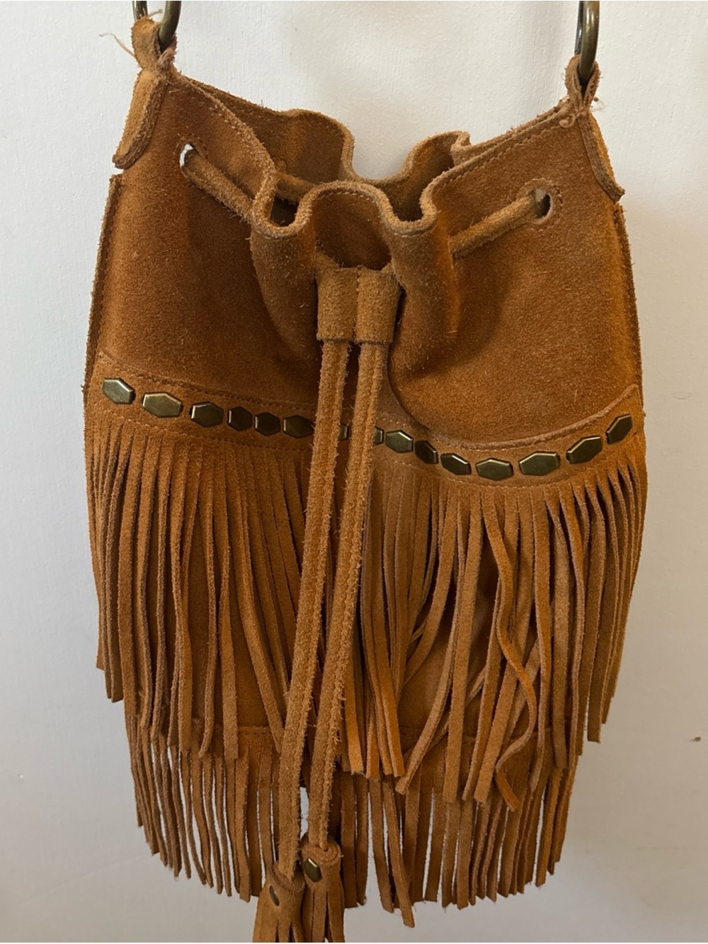 Lucky Brand Nirvana Leather Suede Fringe Crossbody Bucket Bag Festival Handbag - Picture 3 of 10
